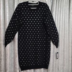 Nicole Miller Black Long Sleeve Dress with Silver Accents